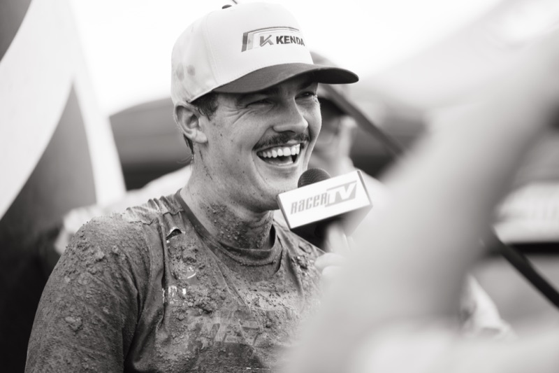 Wyatt Wilkin portrait — mud-covered, RACER TV interview